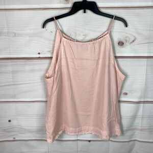 Pure Navy Top Women XL Pink Tank Sleeveless Round Neck Tie Back Frayed Hem Solid